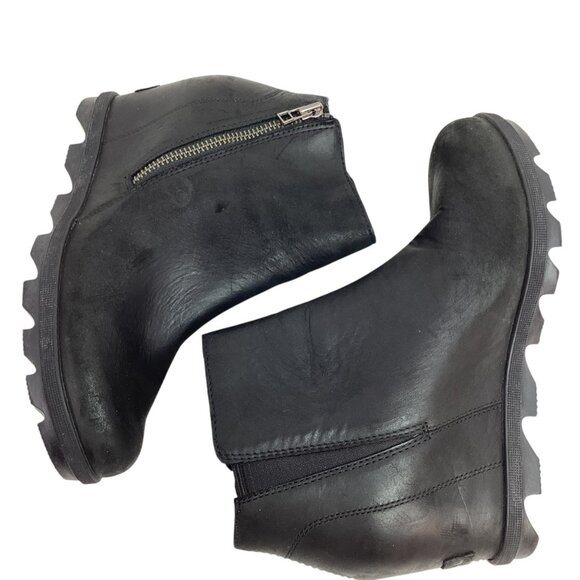 Sorel Joan Of Arctic Wedge ll Zip Womens 9.5 Nubuck Leather Ankle Boots Black - Picture 4 of 11